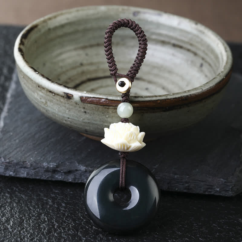 Buddha Stones Rainbow Obsidian Lotus Peace Buckle Protection Keychains - Lotus - Rainbow Obsidian Peace Buckle Keychain - Rainbow Obsidian(Color Shifts in Light) - image 2