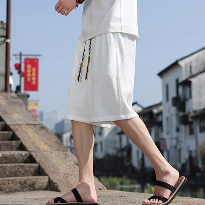Buddha Stones Summer Casual Drawstring Solid Bermuda Shorts Men's With Pockets - image 3