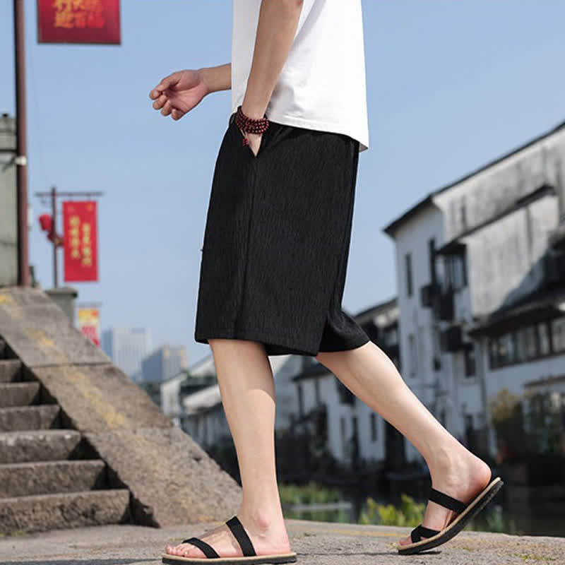 Buddha Stones Summer Casual Drawstring Solid Bermuda Shorts Men's With Pockets - image 16