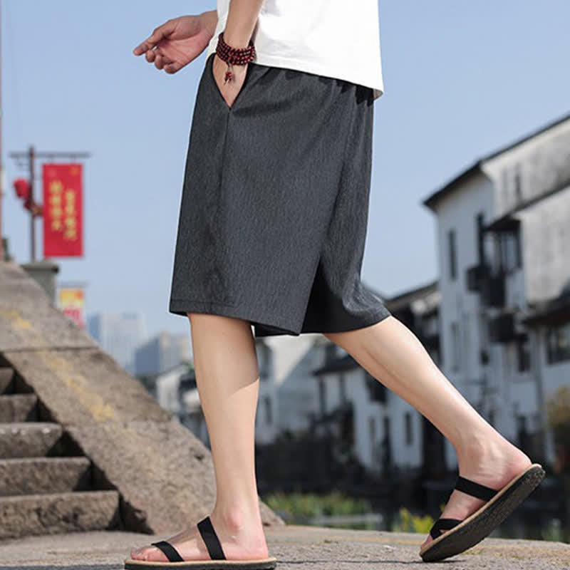 Buddha Stones Summer Casual Drawstring Solid Bermuda Shorts Men's With Pockets - image 34