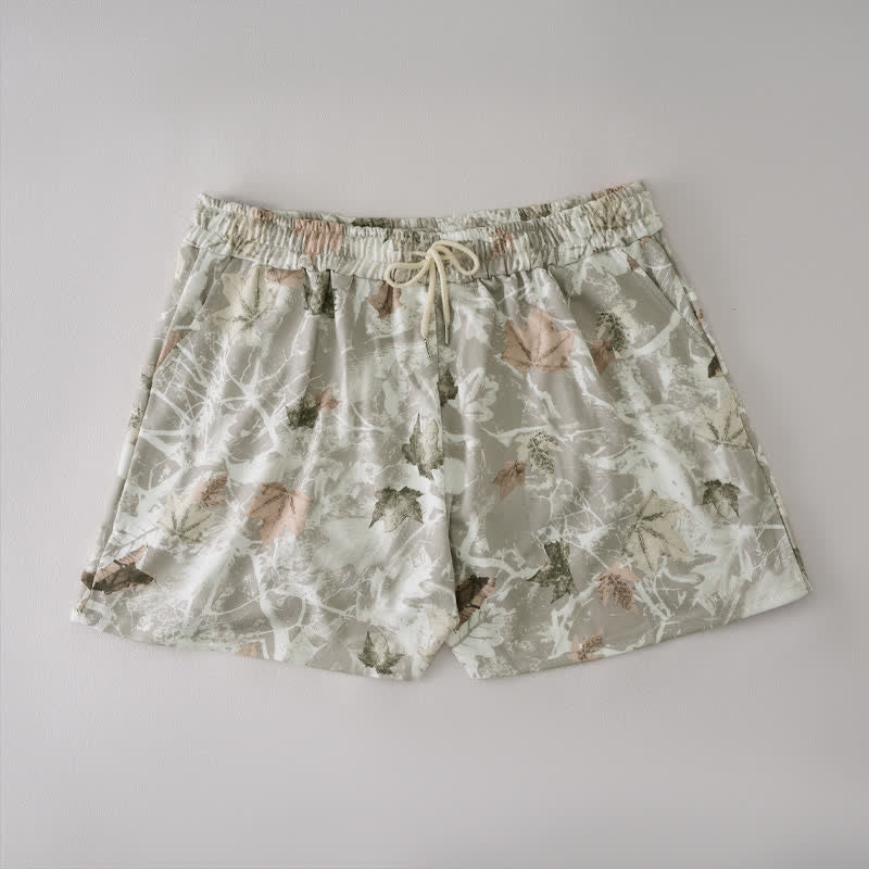 Buddha Stones Summer Casual Drawstring Abstract Maple Leaf Women's Shorts With Pocket - Gainsboro - US12，UK/AU16，EU44 (2XL) - image 5