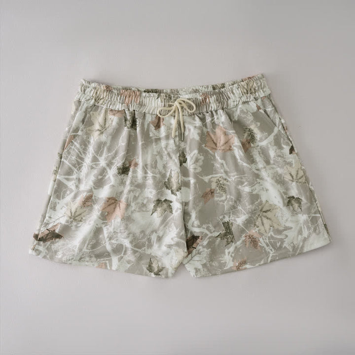 Buddha Stones Summer Casual Drawstring Abstract Maple Leaf Women's Shorts With Pocket - Gainsboro - US12，UK/AU16，EU44 (2XL) - image 5