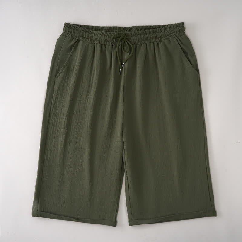Buddha Stones Summer Casual Drawstring Solid Bermuda Shorts Women's Straight Leg Pants With Pockets - image 6