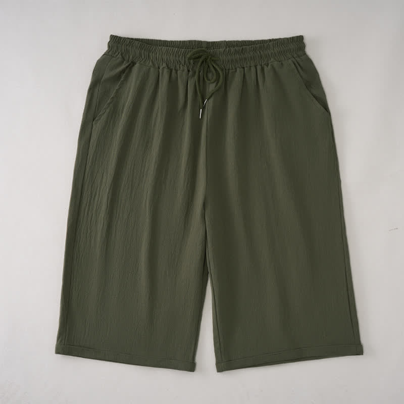 Buddha Stones Summer Casual Drawstring Solid Bermuda Shorts Women's Straight Leg Pants With Pockets - DarkOliveGreen - US14，UK/AU18，EU46 (3XL) - image 5