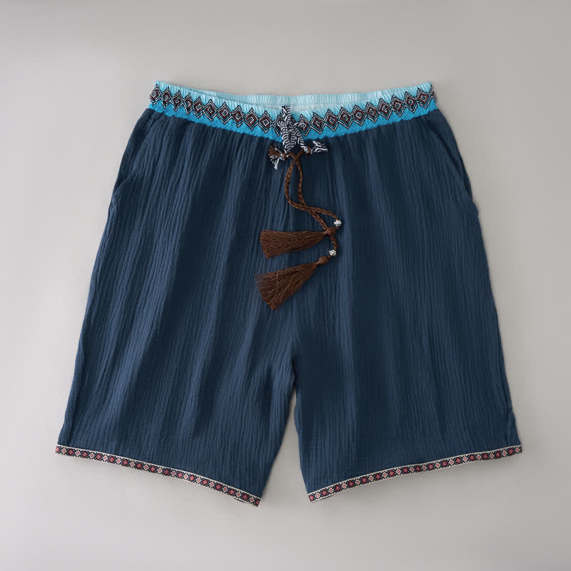 Buddha Stones Summer Boho Casual Drawstring Geometric Bermuda Shorts Men's Straight Leg Pants With Pockets - Navy - US/UK/AU44, EU54 (3XL) - image 5