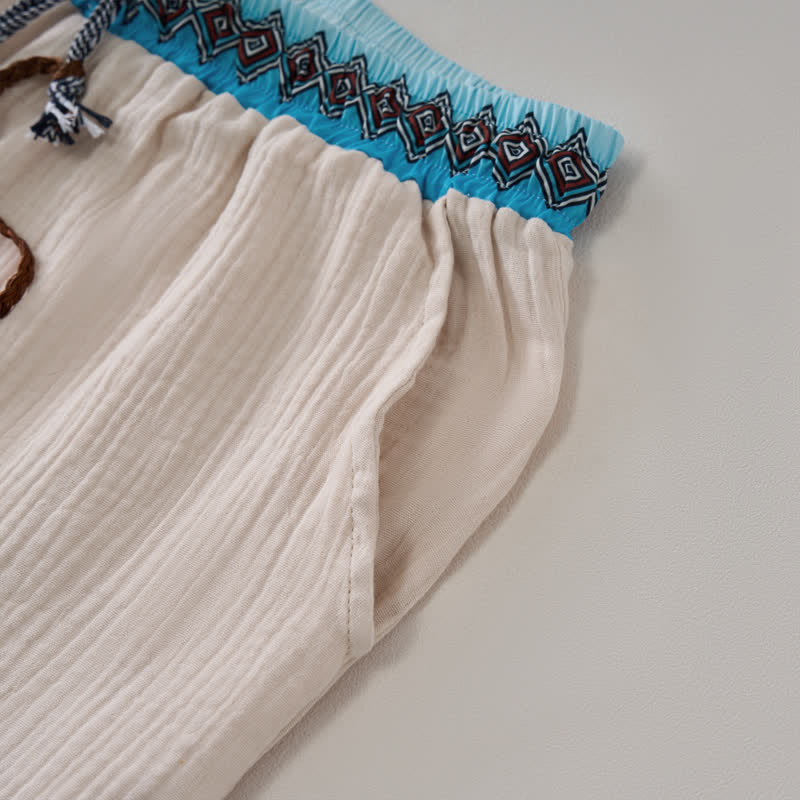 Buddha Stones Summer Boho Casual Drawstring Geometric Bermuda Shorts Men's Straight Leg Pants With Pockets - image 3