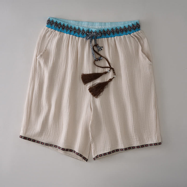 Buddha Stones Summer Boho Casual Drawstring Geometric Bermuda Shorts Men's Straight Leg Pants With Pockets - Beige - US/UK/AU44, EU54 (3XL) - image 0