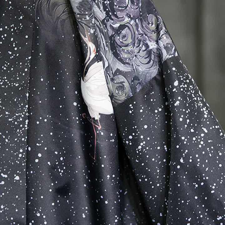 Buddha Stones Summer Casual Lotus Leaves Butterfly Crane Print Open Front Men's Kimono - image 33