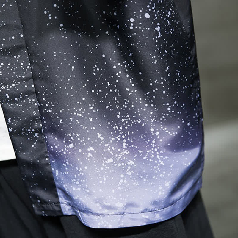 Buddha Stones Summer Casual Lotus Leaves Butterfly Crane Print Open Front Men's Kimono - image 34