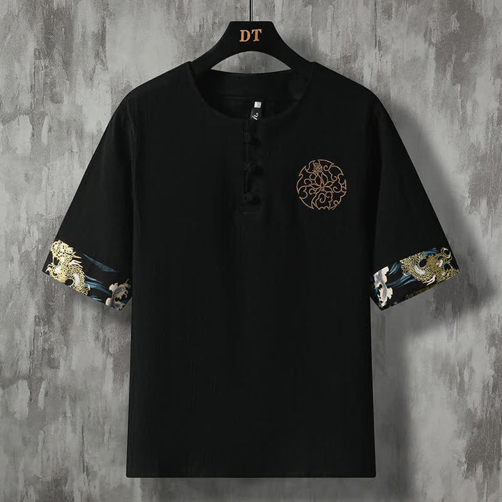 Buddha Stones Summer Casual Frog Button Flower Embroidery Men's Short Sleeve Shirts - Black - US/UK/AU46，EU56 (5XL) - image 11