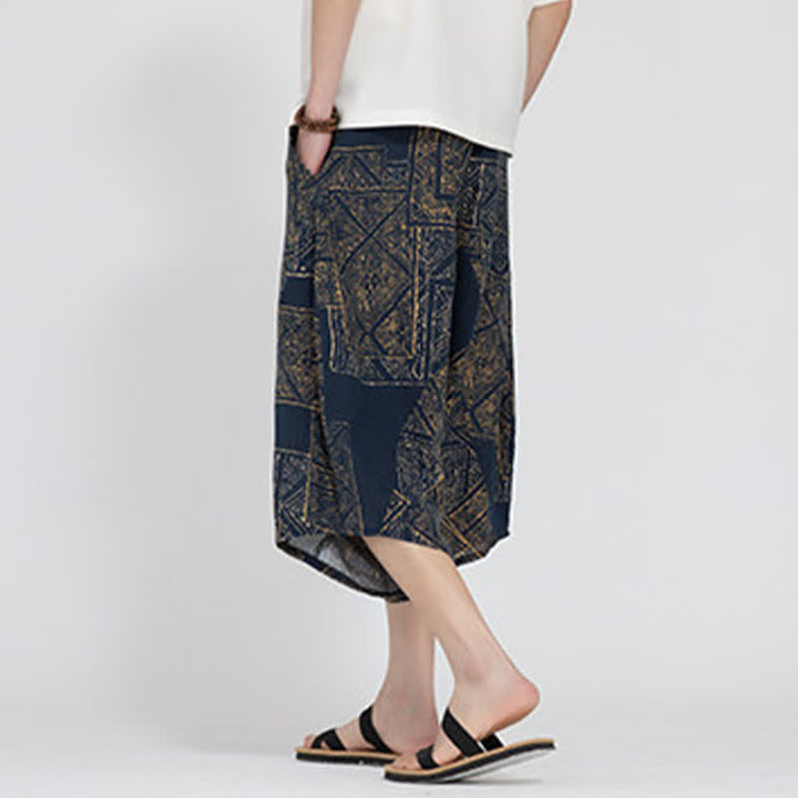 Buddha Stones Summer Boho Casual Elastic Waist Geometric Floral Pattern Capri Pants Men's Harem Pants - image 12