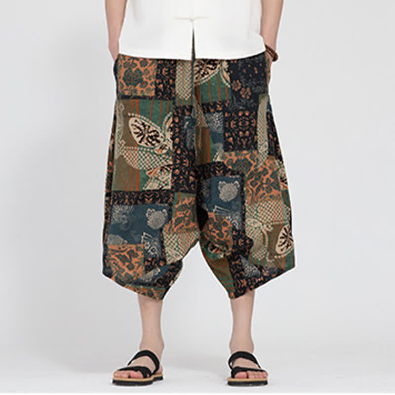 Buddha Stones Summer Boho Casual Elastic Waist Geometric Floral Pattern Capri Pants Men's Harem Pants - image 25
