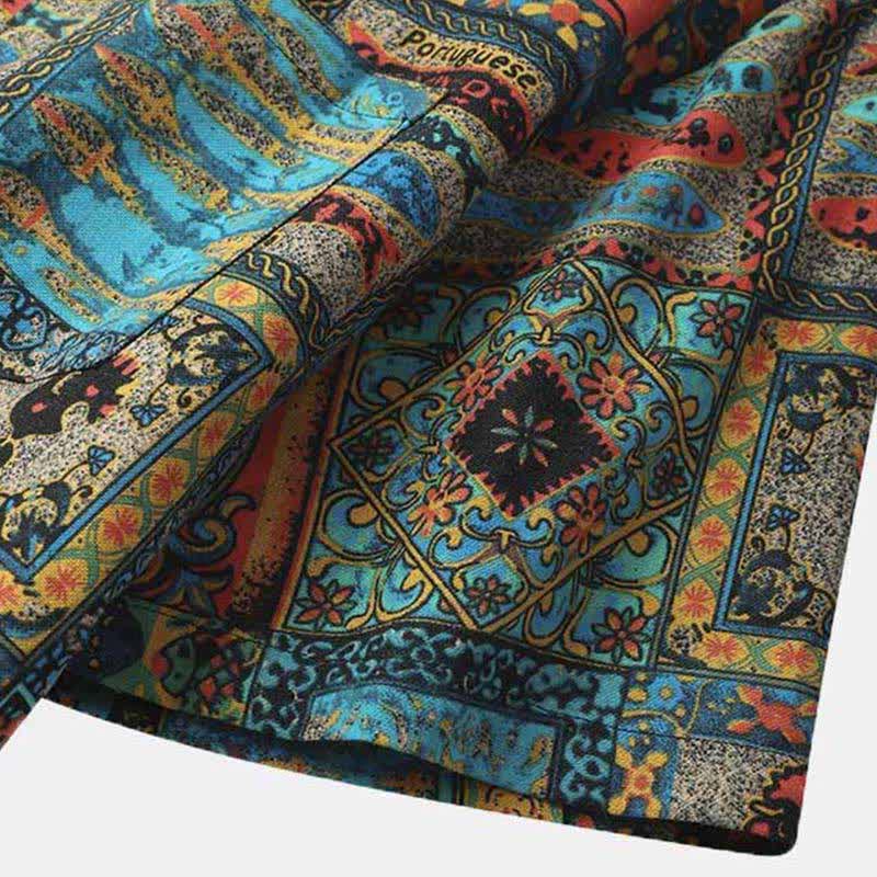 Buddha Stones Summer Boho Vintage Button-Up Geometric Men's Short Sleeve Shirts - image 4