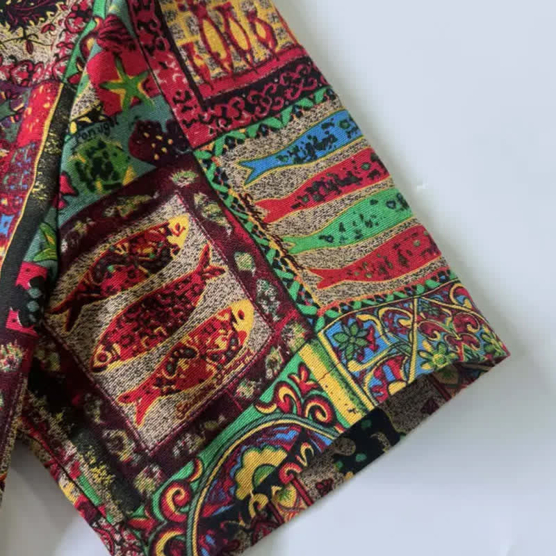 Buddha Stones Summer Boho Vintage Button-Up Geometric Men's Short Sleeve Shirts - image 9