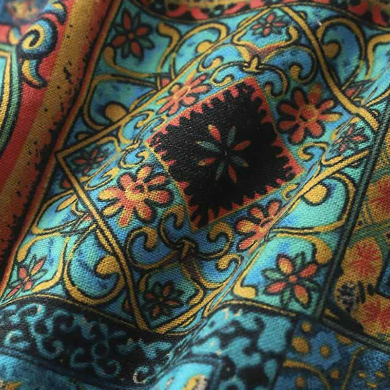 Buddha Stones Summer Boho Vintage Button-Up Geometric Men's Short Sleeve Shirts - image 5