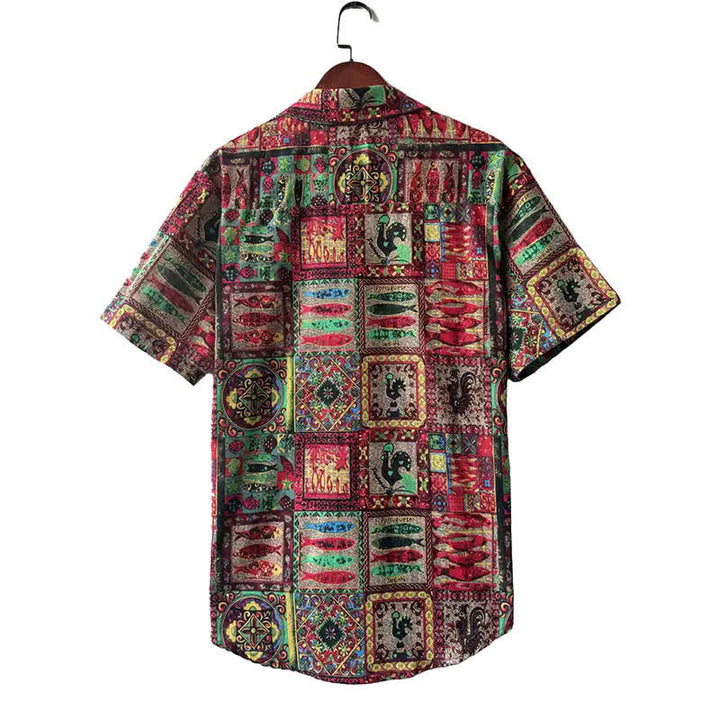 Buddha Stones Summer Boho Vintage Button-Up Geometric Men's Short Sleeve Shirts - image 7