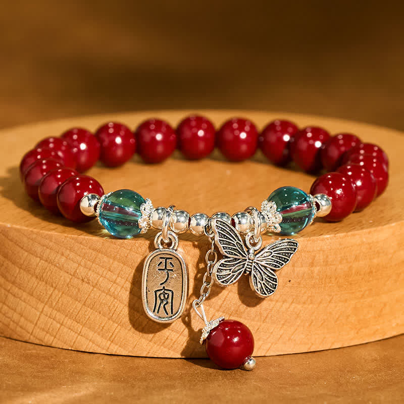 Buddha Stones Cinnabar Copper Butterfly Love Bracelet - Cinnabar(Wrist Circumference:15–16 cm) - image 0