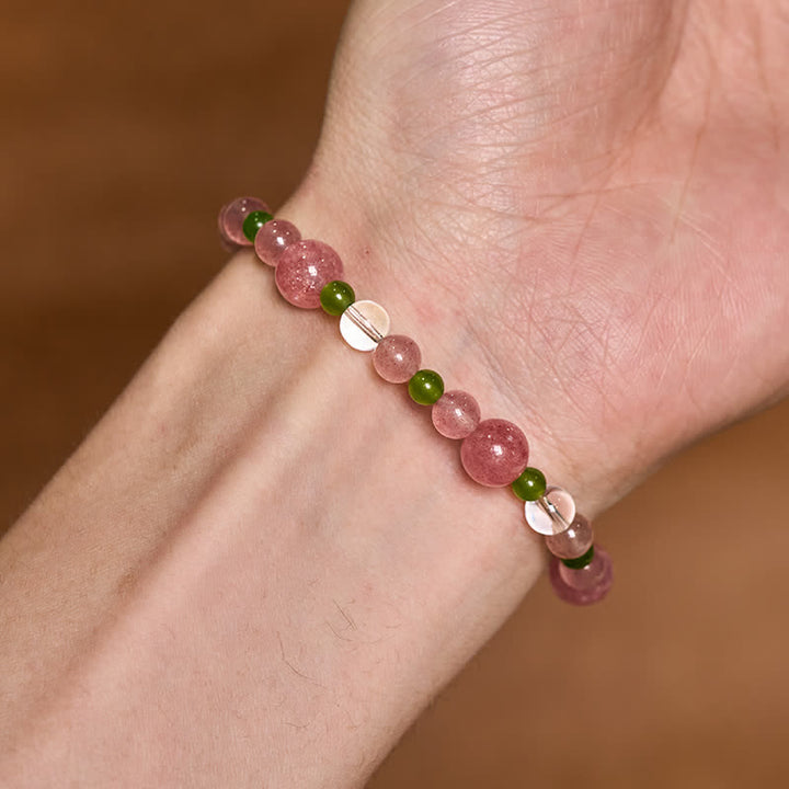 Buddha Stones Strawberry Quartz Green Agate Clear Quartz Healing Bracelet - image 9
