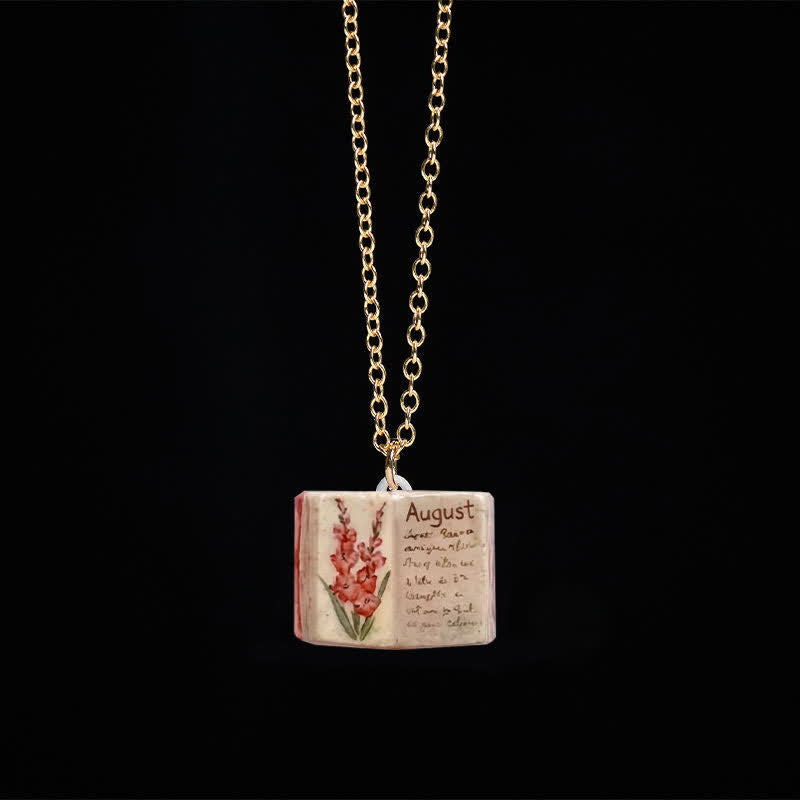 Buddha Stones Copper Birth Flower Strengthen Book Design Balance Pendant Necklace - Gladiolus - image 29