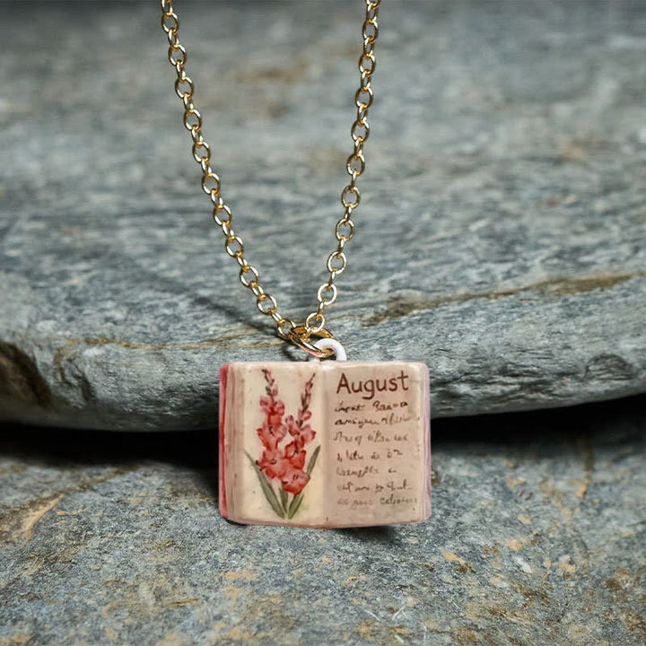 Buddha Stones Copper Birth Flower Strengthen Book Design Balance Pendant Necklace - image 31