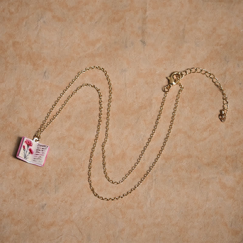 Buddha Stones Copper Birth Flower Strengthen Book Design Balance Pendant Necklace - image 8