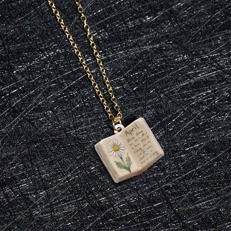 Buddha Stones Copper Birth Flower Strengthen Book Design Balance Pendant Necklace - image 18
