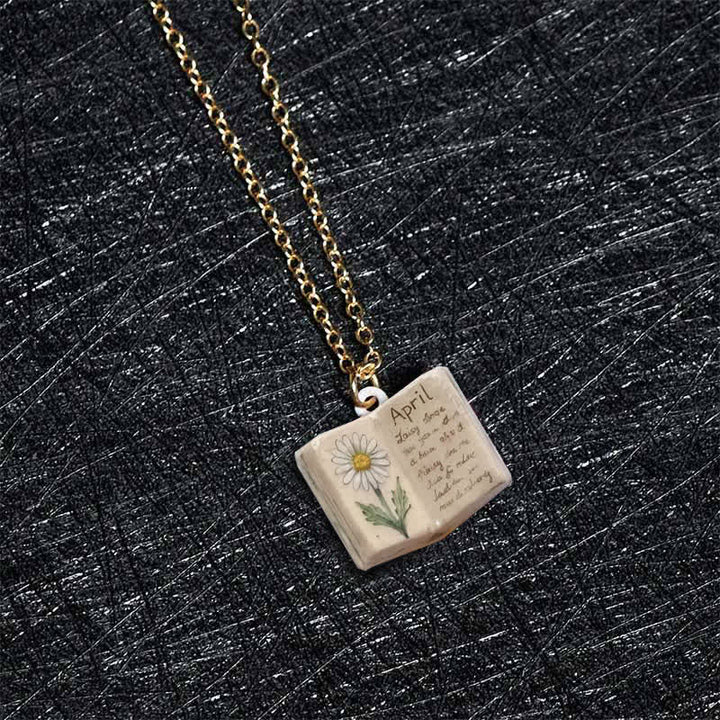 Buddha Stones Copper Birth Flower Strengthen Book Design Balance Pendant Necklace - image 18