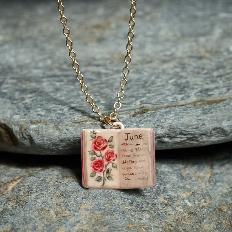 Buddha Stones Copper Birth Flower Strengthen Book Design Balance Pendant Necklace - image 2
