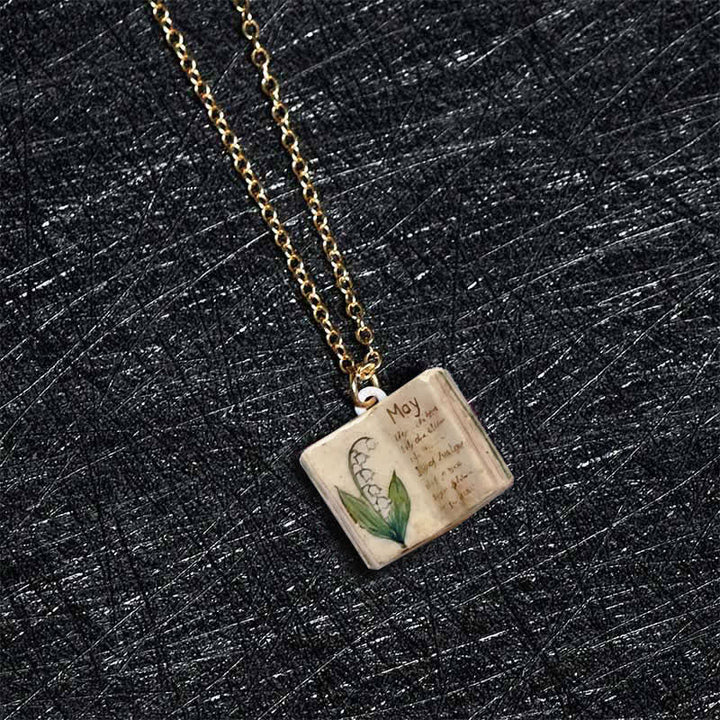 Buddha Stones Copper Birth Flower Strengthen Book Design Balance Pendant Necklace - image 22