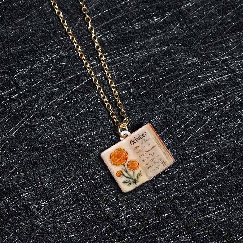 Buddha Stones Copper Birth Flower Strengthen Book Design Balance Pendant Necklace - image 38