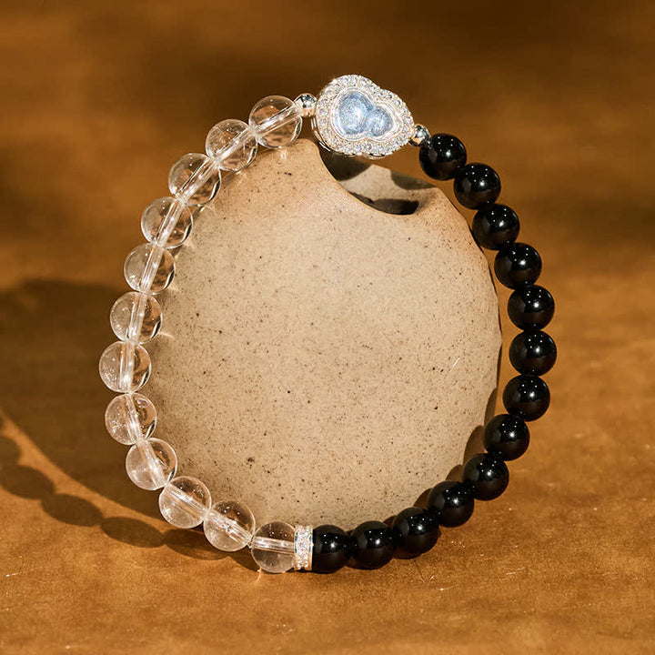 Buddha Stones Clear Quartz Black Obsidian Gourd Clarity Bracelet - Clear Quartz Black Obsidian(Wrist Circumference:14–15 cm) - image 10