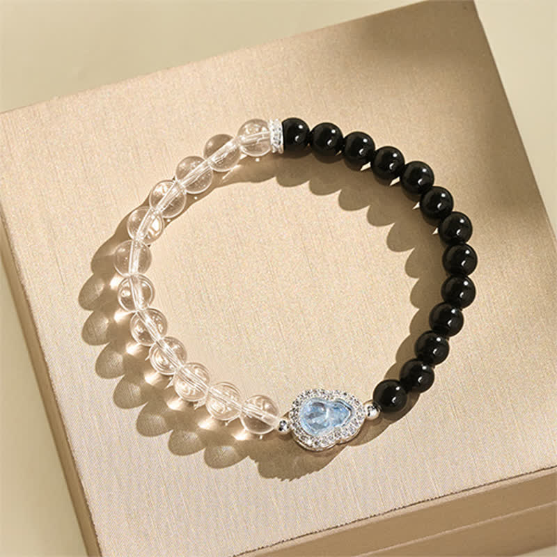 Buddha Stones Clear Quartz Black Obsidian Gourd Clarity Bracelet - image 12