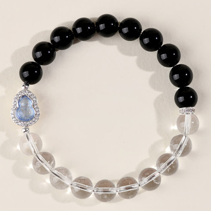 Buddha Stones Clear Quartz Black Obsidian Gourd Clarity Bracelet - image 4