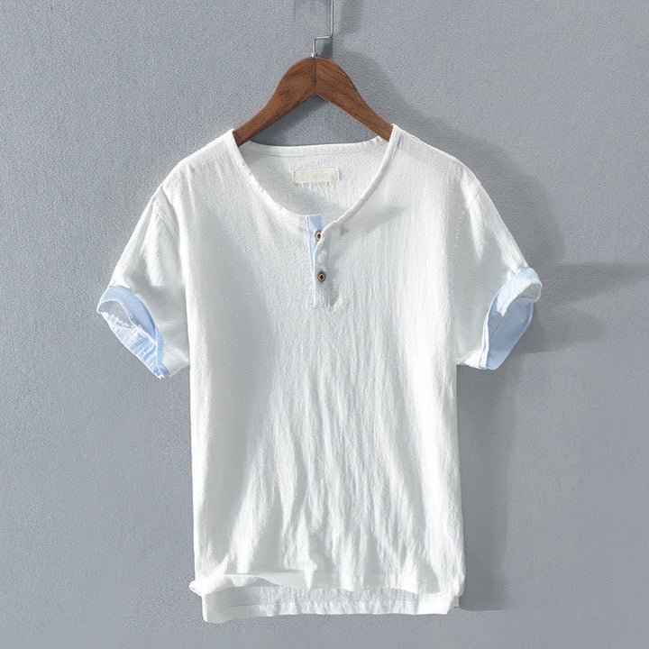 Buddha Stones Summer Casual Minimalist Two Buttons Solid Cotton Linen Men's Short Sleeve Shirts - White - US/UK/AU42，EU52 (3XL) - image 10