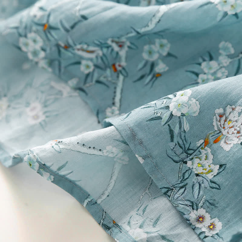 Buddha Stones Summer Casual Vintage Drawstring Blue Floral Women's Short Sleeve Dress - image 6