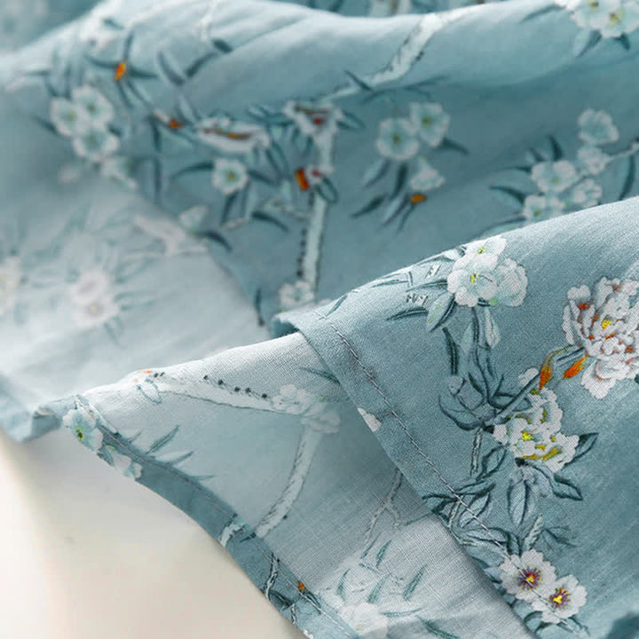 Buddha Stones Summer Casual Vintage Drawstring Blue Floral Women's Short Sleeve Dress - image 6