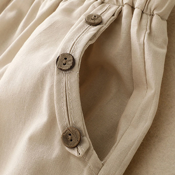 Buddha Stones Spring Summer Casual Decorative Buttons Solid Cropped Pants Women's Harem Pants With Pocket - image 4