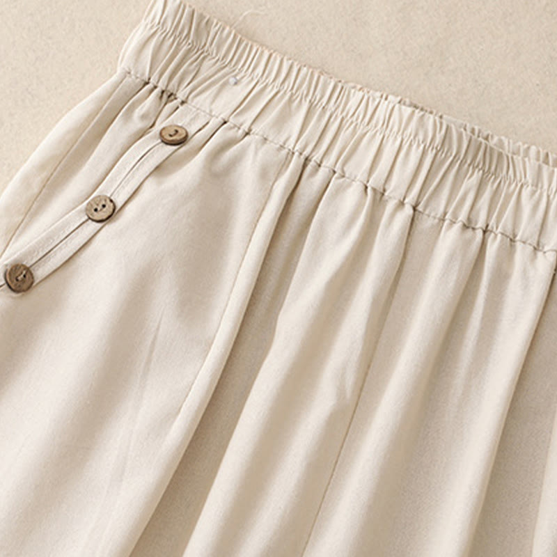 Buddha Stones Spring Summer Casual Decorative Buttons Solid Cropped Pants Women's Harem Pants With Pocket - image 2