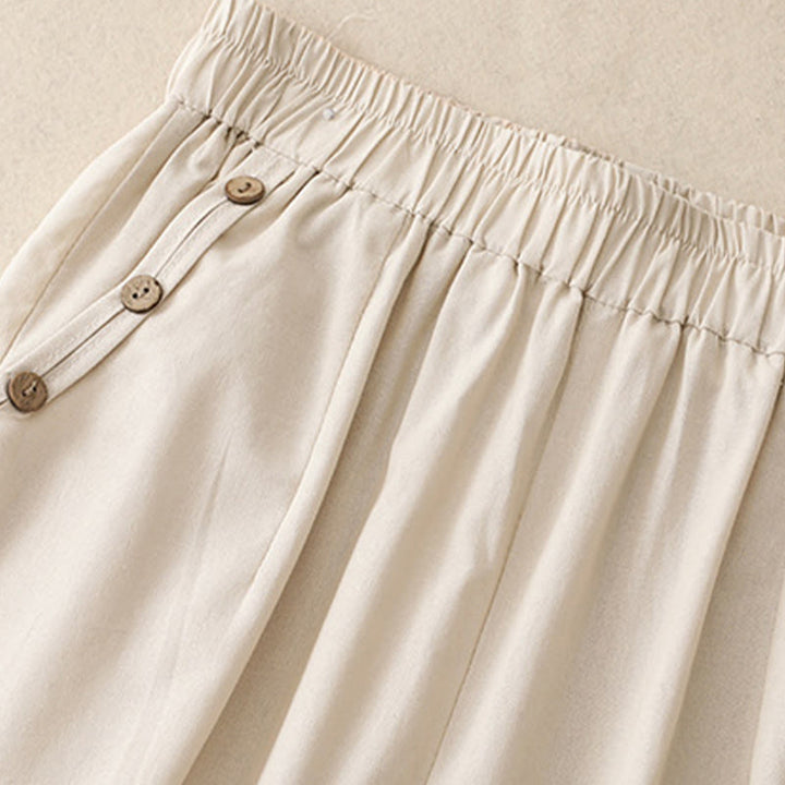 Buddha Stones Spring Summer Casual Decorative Buttons Solid Cropped Pants Women's Harem Pants With Pocket - image 2