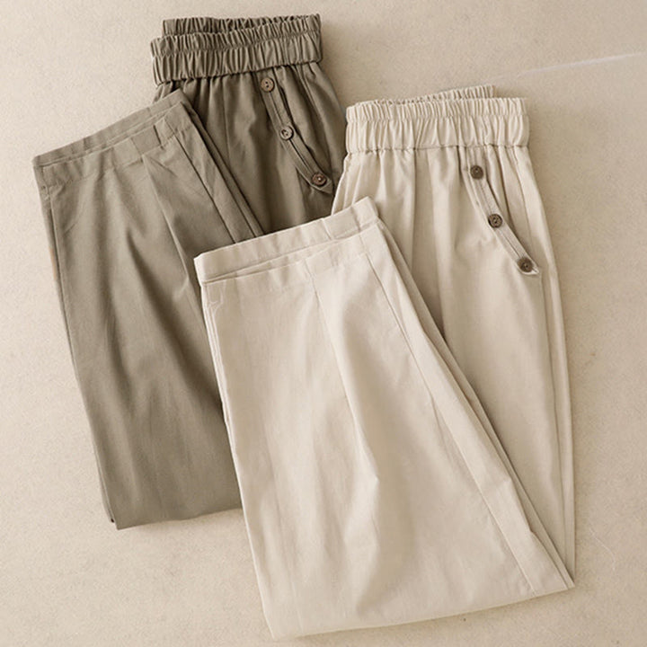Buddha Stones Spring Summer Casual Decorative Buttons Solid Cropped Pants Women's Harem Pants With Pocket - image 16