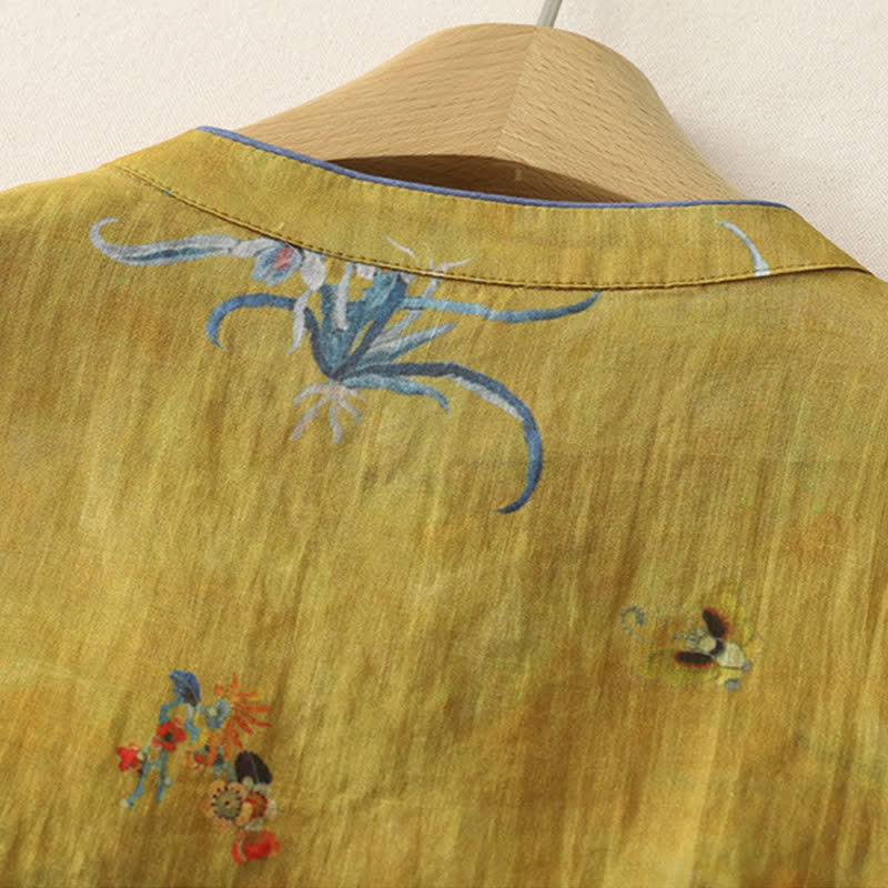 Buddha Stones Summer Tang Style Vintage Frog Button Orchid Floral Women's Sleeveless Shirts Tank Top - image 6
