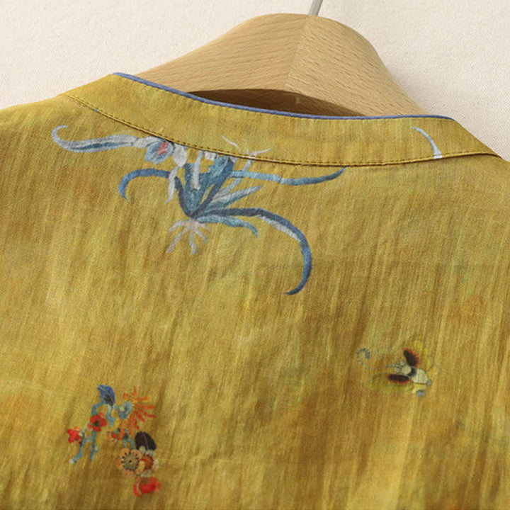 Buddha Stones Summer Tang Style Vintage Frog Button Orchid Floral Women's Sleeveless Shirts Tank Top - image 6