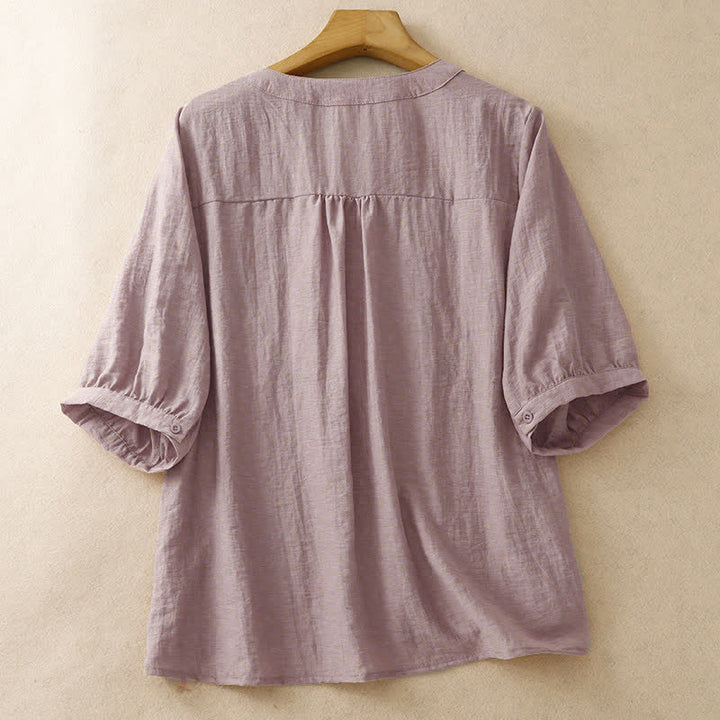 Buddha Stones Summer Boho Embroidery Floral Women's Short Sleeve Shirt - image 7