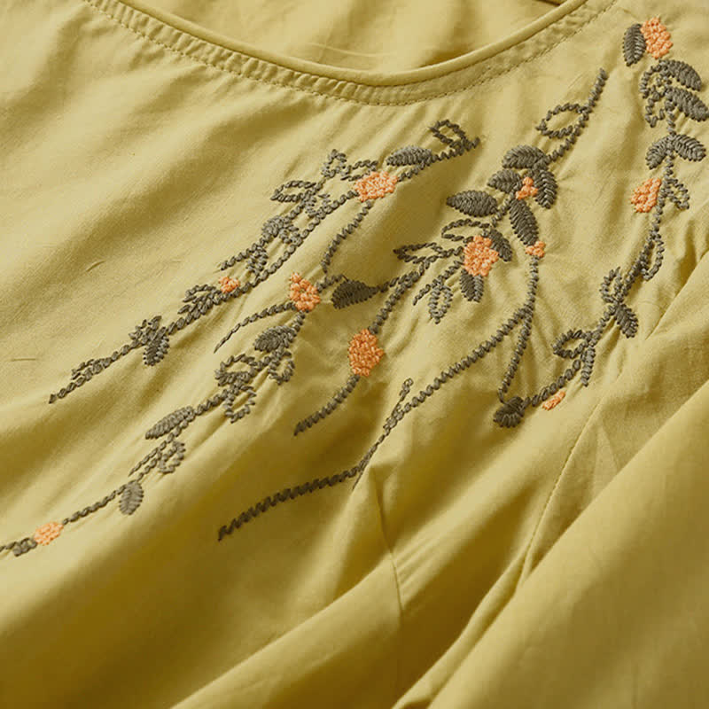 Buddha Stones Summer Casual Crew Neck Embroidery Flower Women's Short Sleeve T-Shirts - image 9