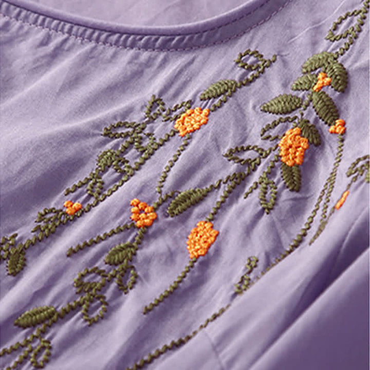 Buddha Stones Summer Casual Crew Neck Embroidery Flower Women's Short Sleeve T-Shirts - image 2