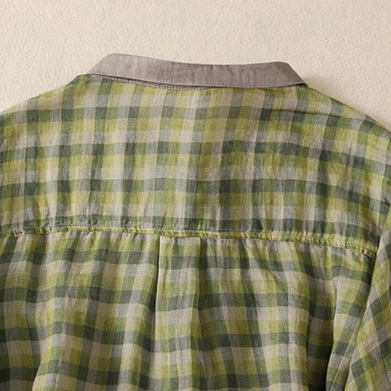Buddha Stones Summer Vintage Button Up Plaid Women's Short Sleeve Shirts - image 3