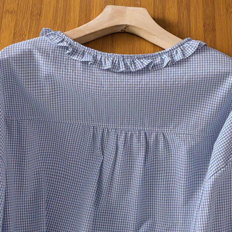 Buddha Stones Spring Button-Up Gingham Women's Long Sleeve Shirts - image 15