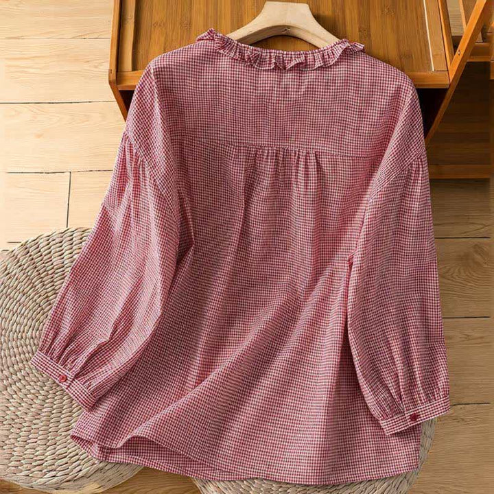 Buddha Stones Spring Button-Up Gingham Women's Long Sleeve Shirts - image 1
