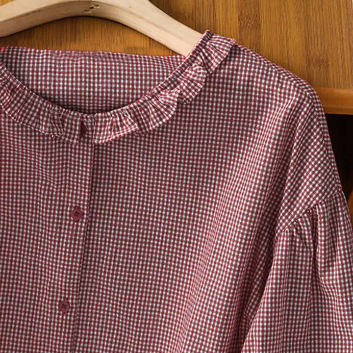 Buddha Stones Spring Button-Up Gingham Women's Long Sleeve Shirts - image 3