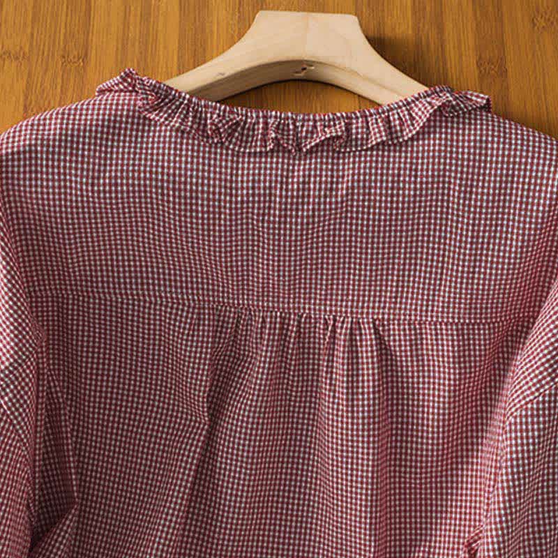 Buddha Stones Spring Button-Up Gingham Women's Long Sleeve Shirts - image 4